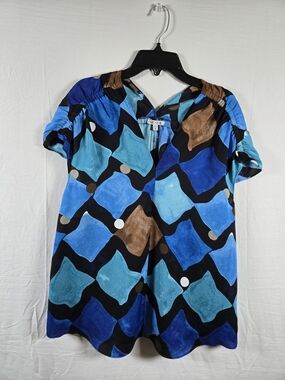 NIC+ZOE Blue Teal and Brown Sea Glass Short Sleeve Top